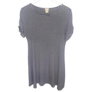 Chico's Size 2 (M) Black White Stripe Scoop Neck Short Sleeve Jersey Knit Dress